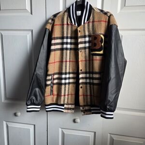 Womens Plaid Varsity Jacket with Black Sleeves